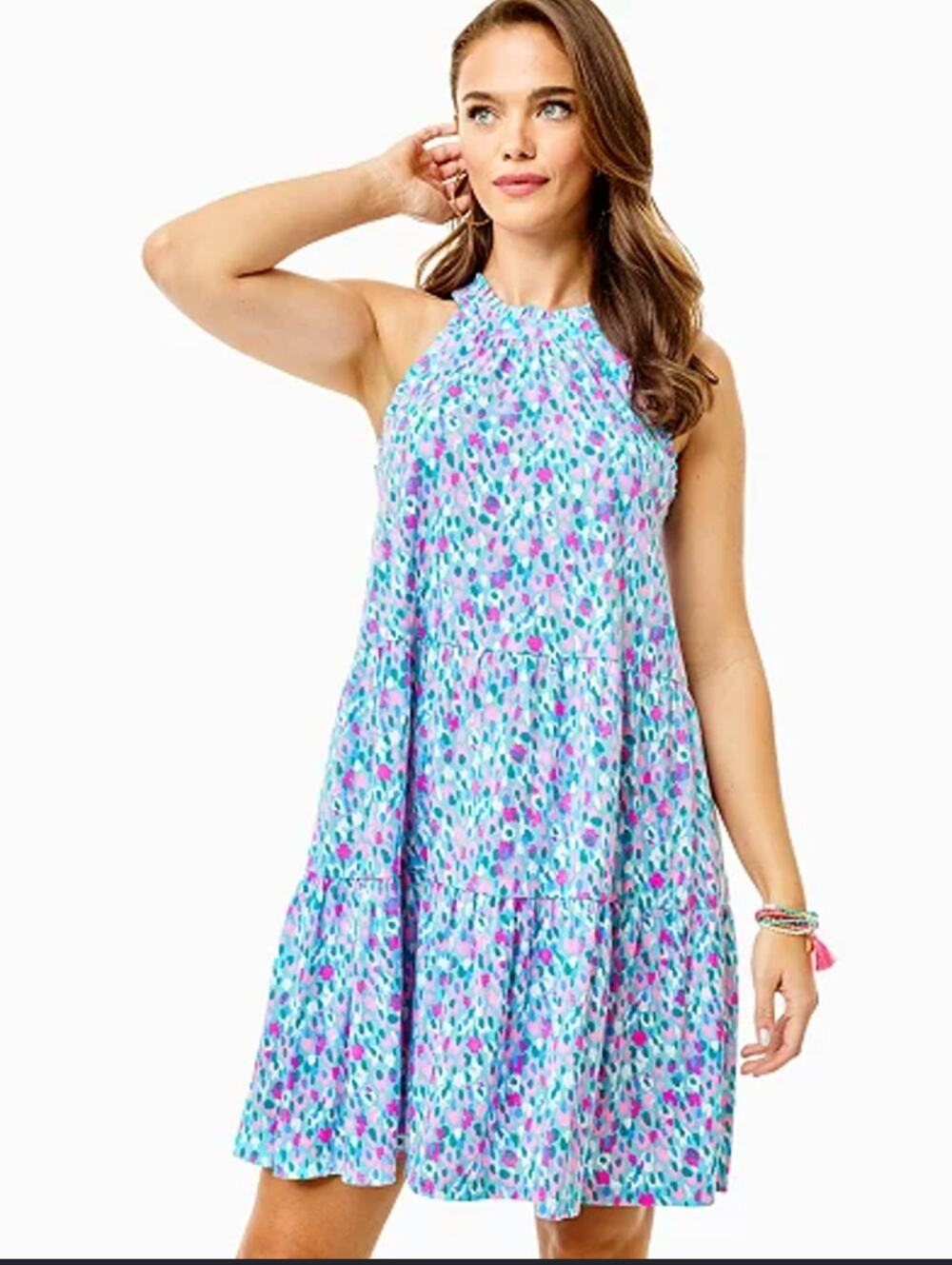 Lilly Pulitzer Jerrica Swing Dress M NWOT Multi Dottie Hottie Pink Green Resort